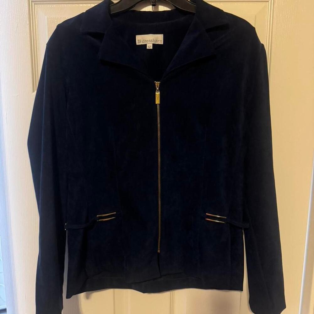 Dressbarn Navy blue velvet dress zip-up jacket w/ shoulder pads- Size Women's 12